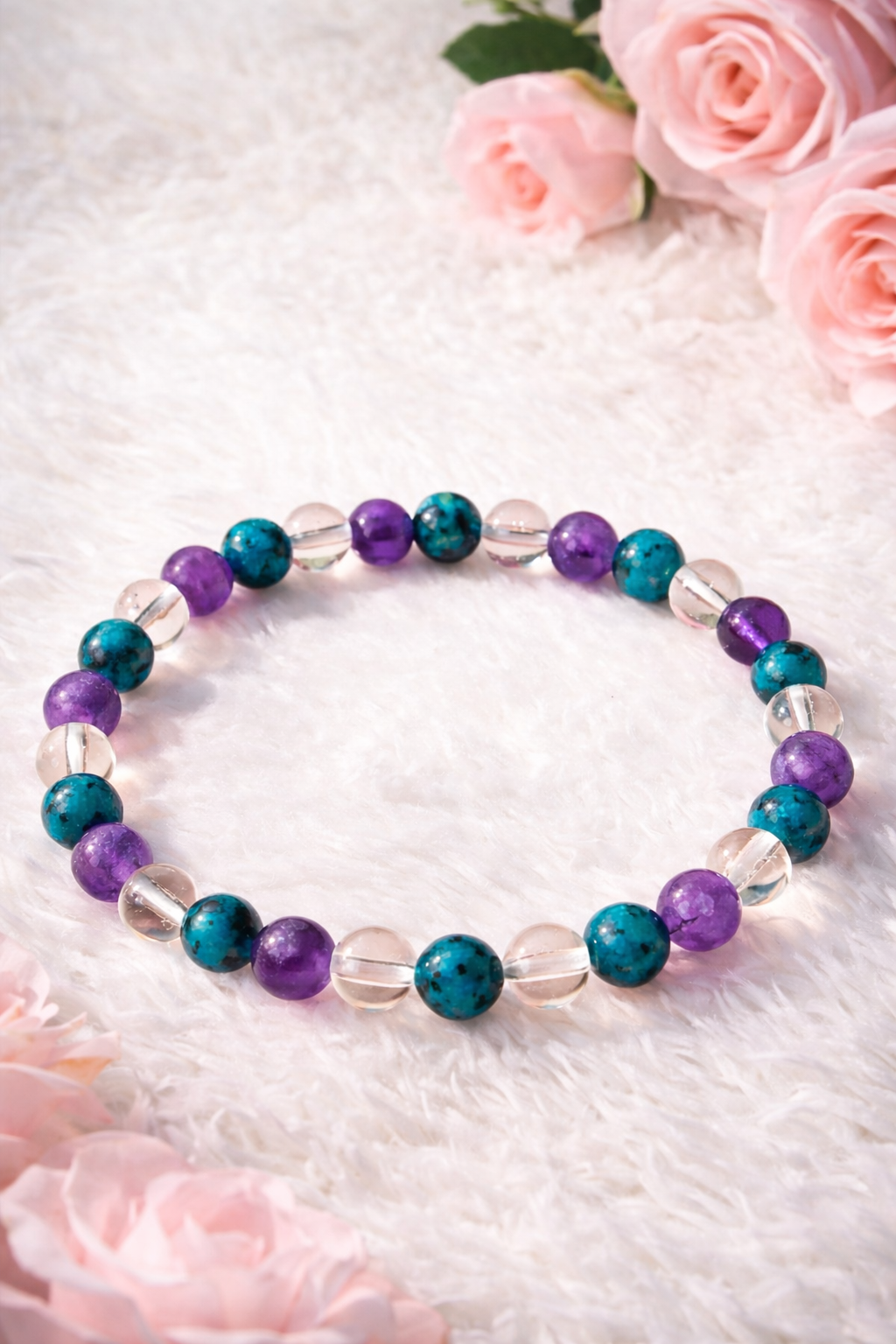 Minerální náramek - Hluboký klid duše (Ametyst, Jaspis kambaba, křišťál) 